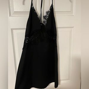 Sexy lace open back black dress